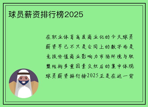 球员薪资排行榜2025